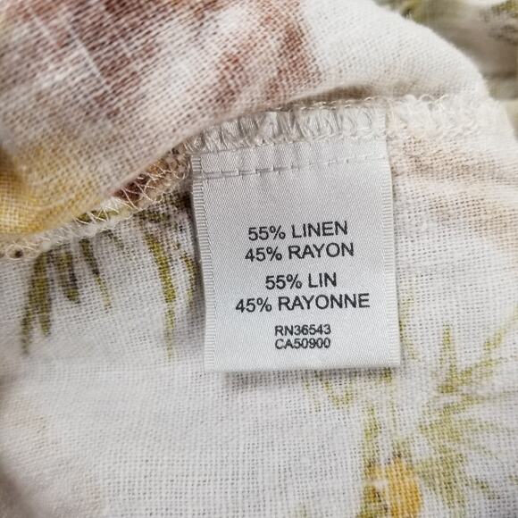 Van Heusen Cream Brown Green Yellow Floral Linen Blend Vintage Top Shirt Large - Picture 6 of 6